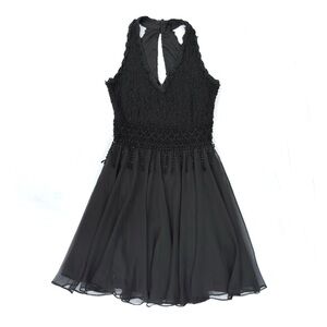 Vintage 90s SAM USA Black Lacy Embroidered Fringe Goth Homecoming Party Dress